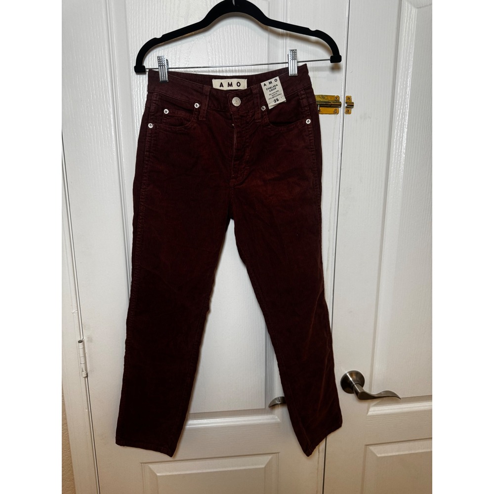 AMO Chelsea Crop Corduroy Pants Burgundy Slim Fit High Rise Size 25 NWT - Picture 3 of 8